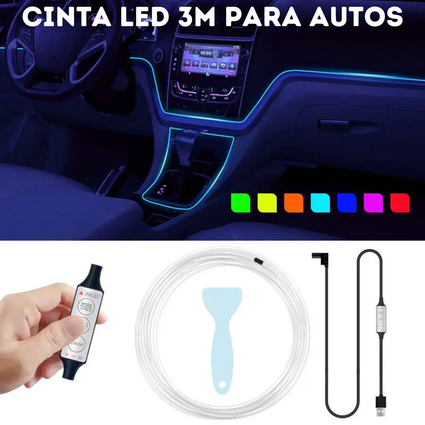 Cinta LED para Carro 3Metros - Ilumina tu Vehículo con Estilo 🚗💡