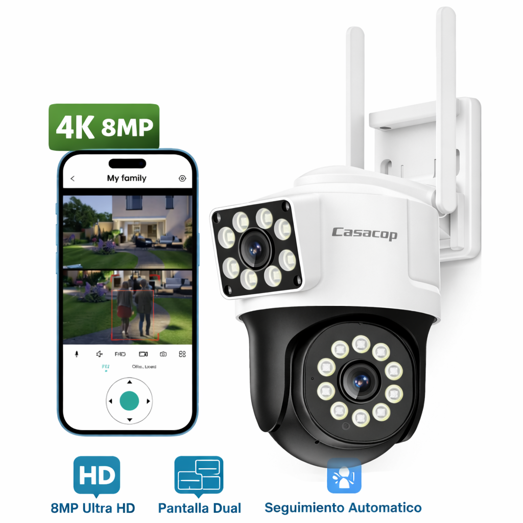 Cámara ICSEE PTZ WiFi 4K 8MP HD con Pantalla Dual y Seguimiento Automático