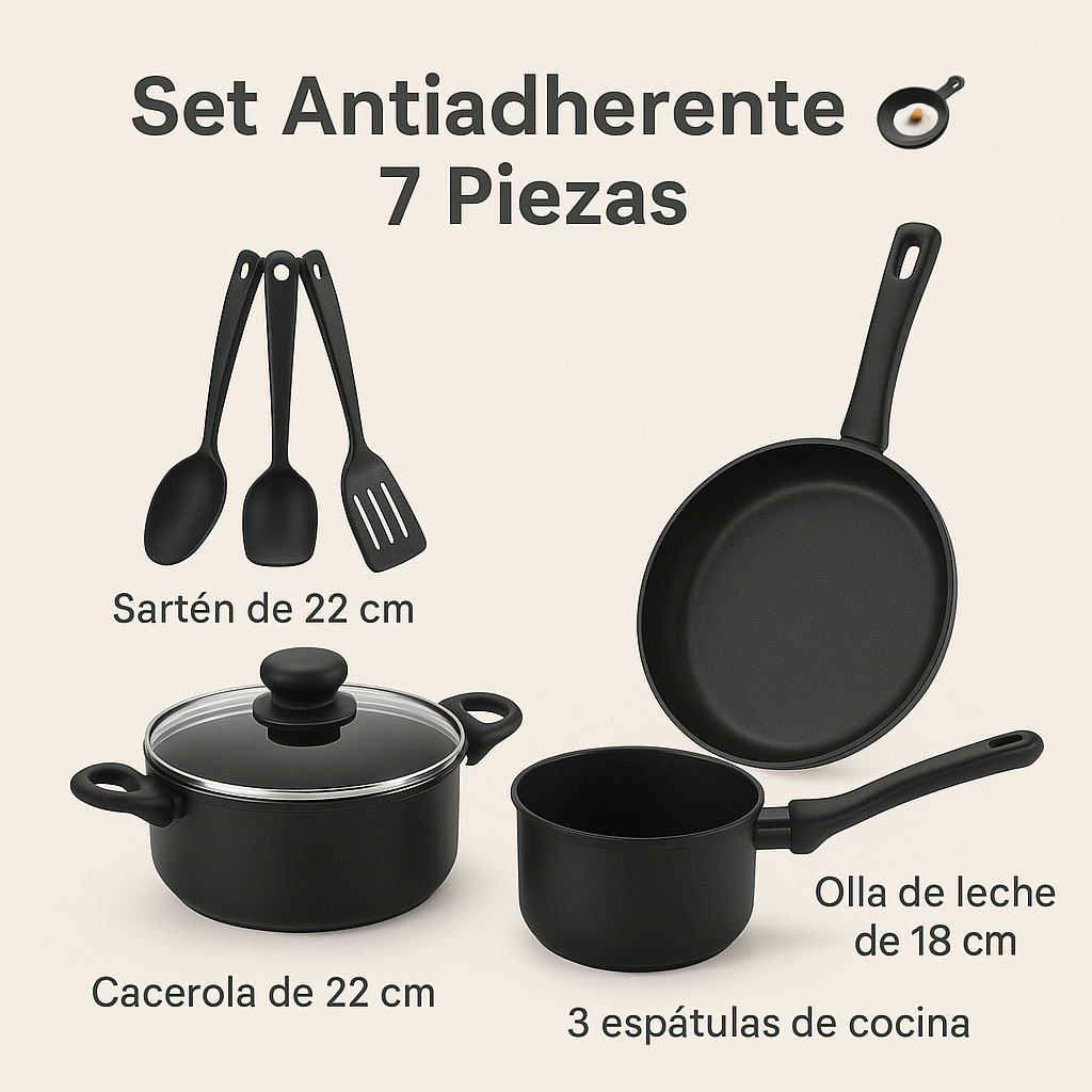 🧑‍🍳 Set de Ollas y Sartenes Antiadherentes 7 Piezas – Cocina con Estilo y Practicidad