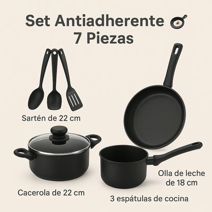 🧑‍🍳 Set de Ollas y Sartenes Antiadherentes 7 Piezas – Cocina con Estilo y Practicidad